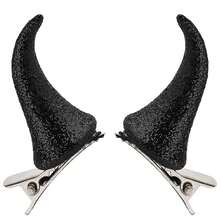 2pcsHalloween Black Devil Horns Hair Clips, Demon Horn Headband For Women Kids, Small Glitter Halloween Devil Costume Cosplay Accessories, 2 Pcs - Multicolor - View 1