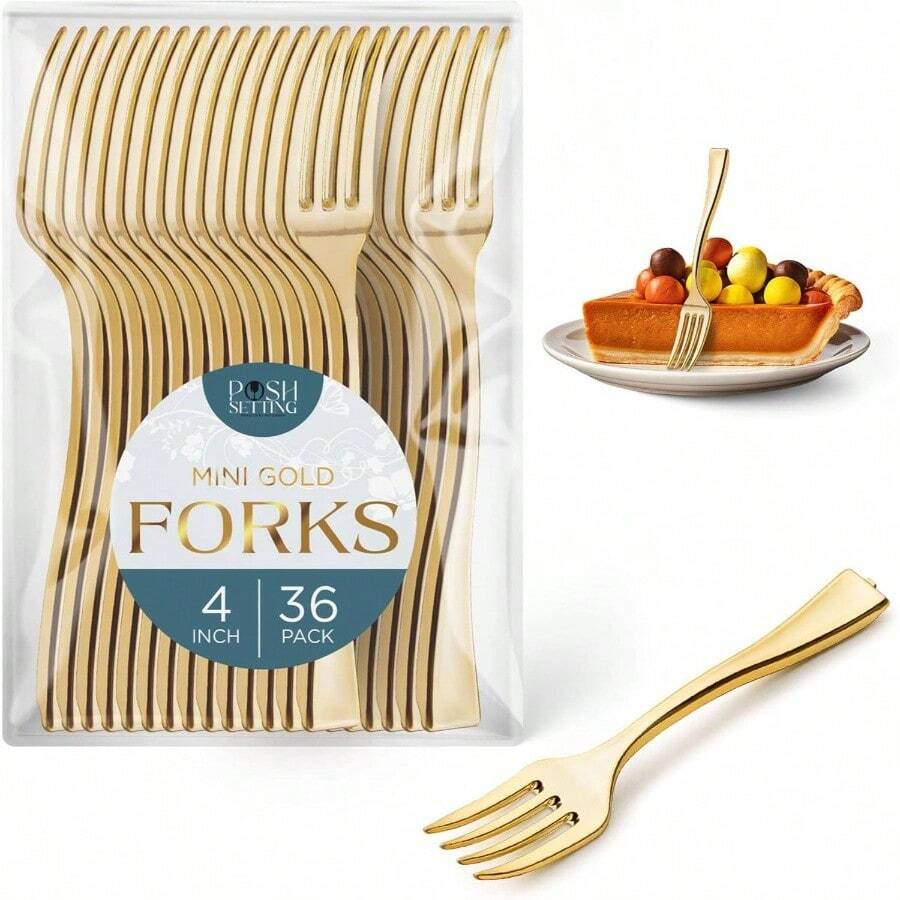 Posh Setting Silver Plastic Mini Spoons For Desserts, Appetizers, Tasters, I Cream 4 Inch Disposable Tiny Spoons(36 Pack) - Mini Gold Forks - 36 Ct - View 1
