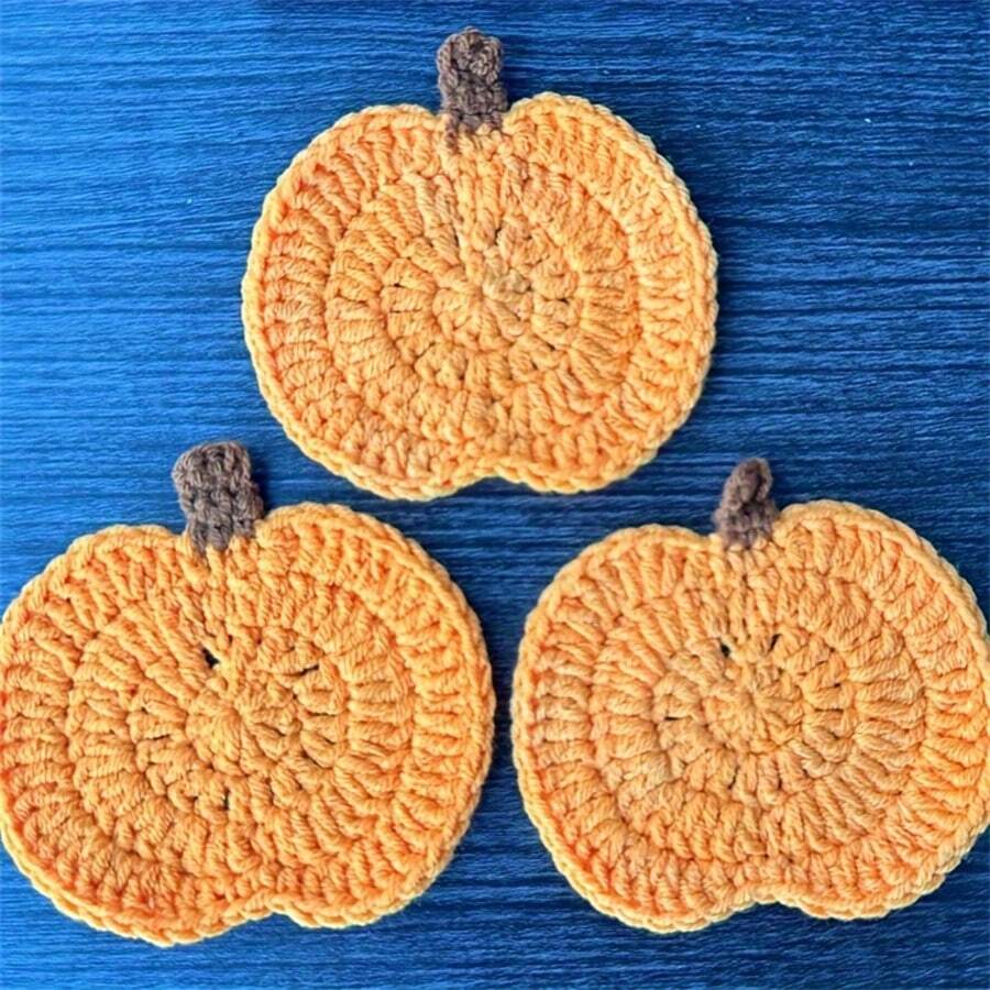 3/6pcs Crochet Pumpkin Coasters Set - Handcrafted, Perfect For Halloween & Autumn Home Decor, Versatile Table Accessories & Gifts Halloween Table Decor - Multicolor - View 1