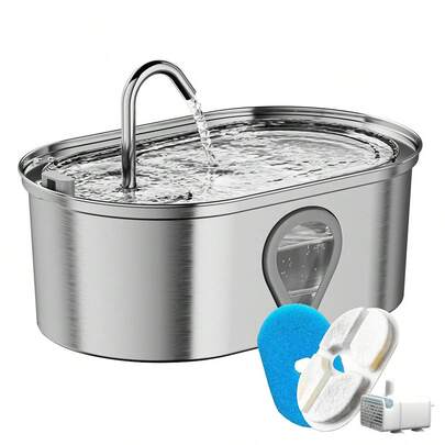 Cat Water Fountain For Drinking, 3.5L Large Automatic Cat Drinking Fountain, Stainless Steel Pet Water Fountain With Super Silent Pump, Activated Carbon Filter Fountain For Dog And Other Pets