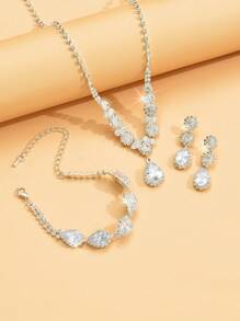 4 pièces/set Bijoux de mariage pour femmes, collier, boucles d'oreilles, bracelet, accessoires élégants, idéal pour Thanksgiving