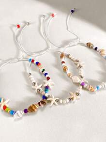 1 o talla grande sets de tobilleras de elementos marinos, con colgantes pequeños de conchas, estrellas de mar y conchas, tobilleras personalizadas y de moda con múltiples elementos ajustables, apropiadas para usarse en verano, vacaciones en la playa y natación