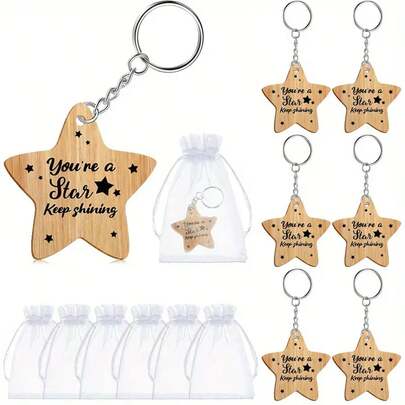 12-Piece Gift Package, Including 6 Star-Shaped Keychains And 6 Storage Bags, A Farewell Gift From Teachers To Students "You Are A Star, Please Keep Shining" End-Of-Term Souvenir