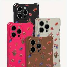 Funda para teléfono 1 pieza El diseño de patrón de flores de ilustración tiene cuatro esquinas que se pueden usar para colgar la funda del teléfono S. Es adecuado 14 Pro 12 15 Plus 16 13 TPU impreso suave - Colores mixtos 1 - Ver 6
