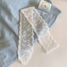 1条柔软优雅的蕾丝围巾，时尚植物图案围巾，刺绣细围巾，适合办公室女士用作腕带、发带、头巾、颈巾等。 - 白色 - 查看 8