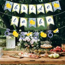 柠檬婚礼派对装饰 - 黄色和蓝色横幅，钻石戒指花环，水果主题单身派对装饰