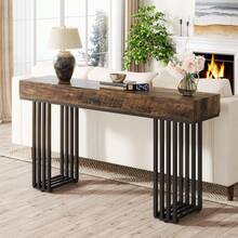 Tribesigns 55" Console Table For Living Room, Industrial Hallway Table With Stylish Metal Frame, Sofa Table For Hallway, Entryway, Foyer, Brown - Brown - View 4