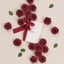 5/25 cành hoa hồng nhân tạo màu đỏ, hoa hồng giả bằng xốp màu đỏ có cuống, trông như thật, thích hợp cho bó hoa cưới tự làm, đám cưới, trang trí nhà cửa, quà tặng Ngày của Mẹ. - Màu Đỏ Sâu - Xem 8