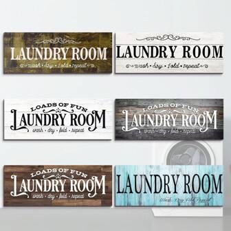 Laundry Room Decor Sign Wooden Rustic Farmhouse Family Laundry Room Wall Sign Wash Dry Fold Repeat Wall Decor Prints For Home Laundry Room, 16 X 6 Inches