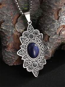 1 件复古蕾丝图案不锈钢吊坠项链，适合女士，时尚百搭珠宝礼物 - 時尚新款 - 查看 6