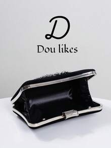 Women's Fashion Black Velvet Evening Clutch, Romantic Wedding Handbag With Luxurious Sequin Decor, Formal Party Bag, Bridal Purse With Detachable Shoulder Strap