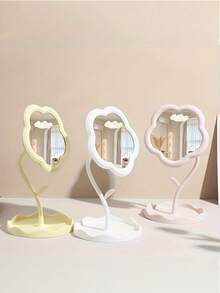 【花形化妆镜】1个花形化妆镜 - 高清玻璃镜面和可调节支架 - 轻质塑料框架，适用于梳妆台、卧室、浴室装饰 - 爱美人士房间装饰，化妆，价格实惠，房间装饰，梳妆台，旅行，卧室，化妆配件，镜子，梳妆镜，价格实惠，圣诞礼物，化妆，化妆工具，便宜货，礼物，女士礼物，圣诞礼物，赠品，旅行，便宜货，旅行必备 - 彩色 - 查看 3