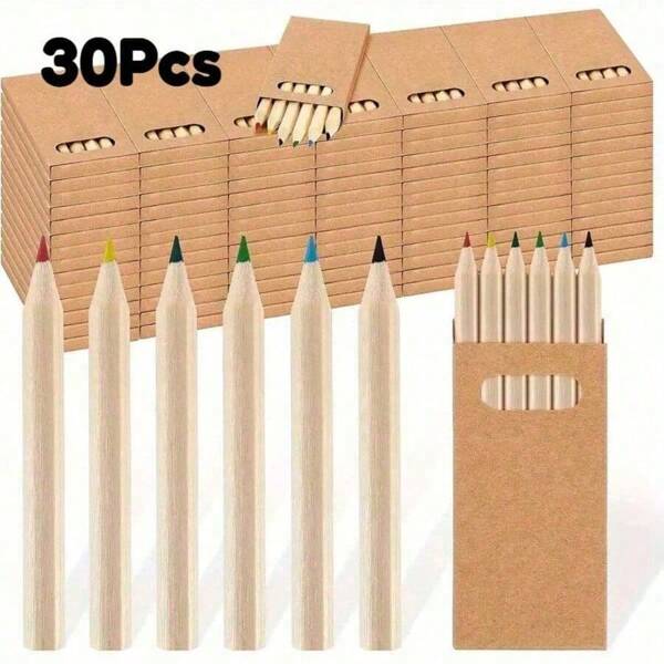 30 Pieces / 5 Boxes Of Mini Colored Pencils, Loose And Suitable For Children's Painting, Loose Party Gifts. 6 Colored Pencils Are Packed In A Kraft Paper Box. Short Colored Pencils, For Classroom And School Supplies.