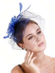 1 pieza Sombrero cautivador para dama, adecuado para mujeres, diadema para té, boda del Derby de Kentucky, tocado con red floral y pluma - Multicolor - Ver 3