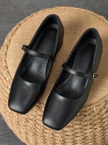 Mary Janes Coffee Square Toe 3cm Heel Pump Shoes, Suitable For Work, Commute, Social Gatherings, Retro Black, Fashionable Beige Casual Shoes - Black - View 3