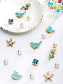 18pcs Marine Style Hollow Out Clogs Charms Set, Including Whale, Mermaid, Starfish Etc., Removable Decorative Buttons For Hollowed Sandals & Slippers, Suitable For All Seasons, Gift For Holidays - Gold - View 2
