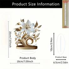 Decoración de sobremesa de lirio en flor plano 2D de acrílico, con diseño de hoja de oro y pistilos - Adecuada para decoración de estilo bohemio en sala de estar, oficina y dormitorio - Regalo perfecto para días festivos y cumpleaños - Gris Claro - Ver 2