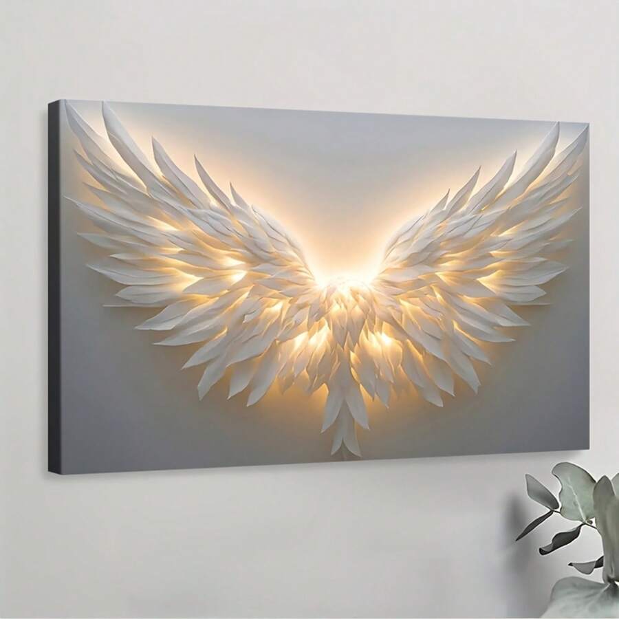 [2D Flat]1pcs Unique Embedded Wood Frame Art Canvas Poster, Gorgeous Angel Wings Modern Decoration Theme, Suitable For Home Office, Bedroom, Living Room, Kitchen, Wall Art Form Poster, Father's Day Gift July 4th Independence Day Decor, Halloween Gifts, Room Decoration, The Perfect Gift For Her And Him, 2D Flat, Perfect For Room Decorroom Decor Home Decor Bathroom Decor Posters Bedroom Decor Wall Decor Living Room Decor Office Decor Room Decor Aesthetic Pictures Wall Decor Living Room Kitchen Decor Home Decor Bedroom Apartment Decor - 彩色 - 查看 1