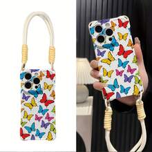 Funda para phone 16 Plus con diseño floral pequeño y cordón. Compatible con phone 13 Pro Max, phone 12, phone 14 y phone 15. Silicona suave que cubre completamente la lente y protege las cuatro esquinas. Diseño de malla protectora. - Blanco - Ver 4