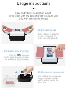 1pc Automatic Card Shuffler - One-Press AUTO & Manual Mode, Electric Shuffling Machine For 1-2 Decks, Low Noise, Rechargeable & Portable Shuffler Machine For Poker, UNO, Blackjack, Skip-Bo, Phase 10 - Automatic Card Shuffler - View 10