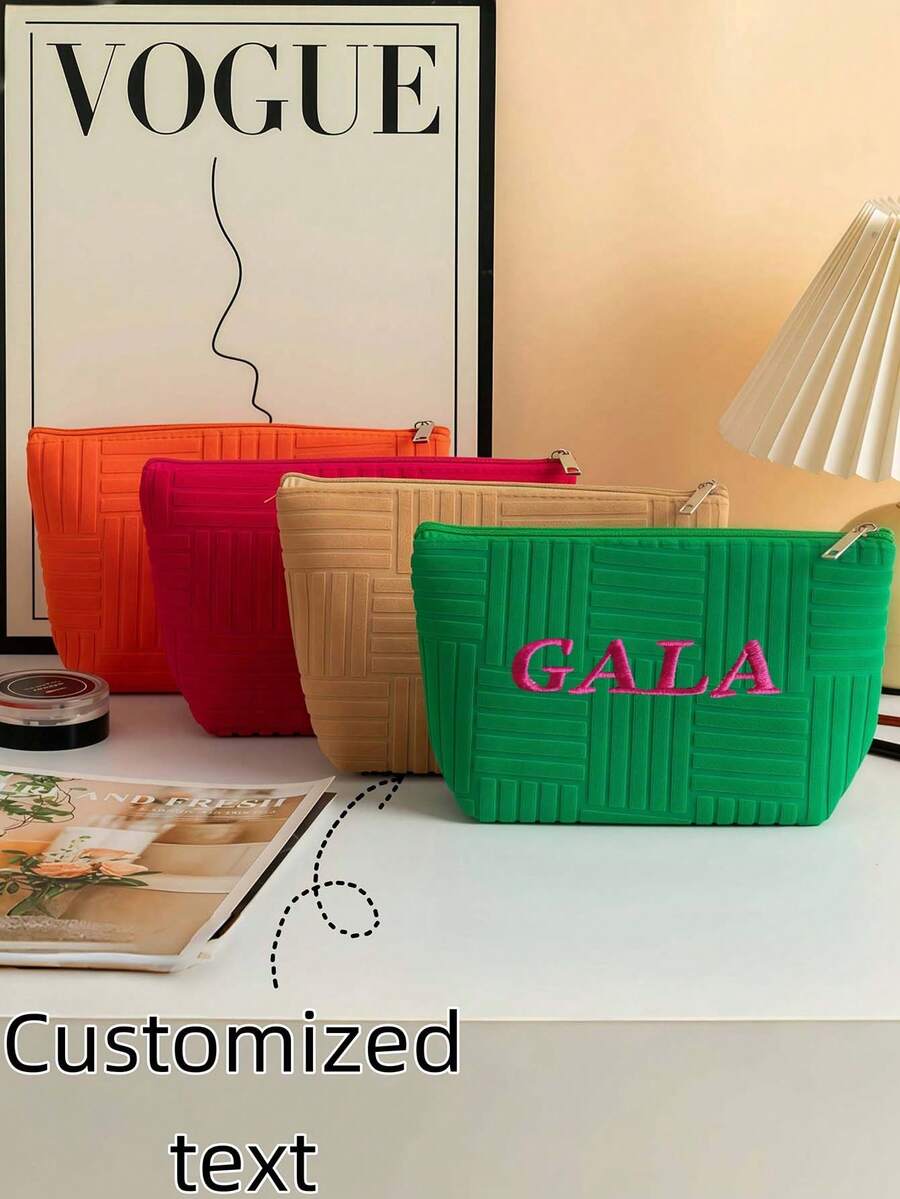 Personalized Embroidered Name Cosmetic Bags, Sanitary Napkin Storage Bags, Travel Cosmetic Bags, Personalized Storage Bags, Multi-Functional, Decorative, Lettered, Solid Color, Exquisite, Stylish, Retro, Modern, Colorful, Casual, Basic Style, Soft, Unique, Customizable, Personalized, Customized, Suitable For Her, Girlfriend, She, Grandparents, Family, Boyfriend, Friend, Ideal Gifts For Mother's Day - 彩色 - 查看 1