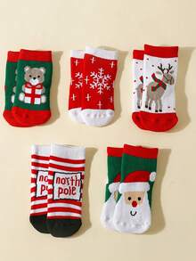 10 Pairs Random Mixed Color Autumn/Winter Children Socks With Santa Claus, Reindeer, Snowflake, Cute Bear Designs, Suitable For Christmas, Parties - Multicolor - View 3