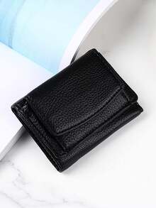 New Women Mini Wallet, Short Bifold Wallet, Large Capacity Coin Purse, Trifold Wallet, Women Wallet, Men Wallet, Small Men Wallet, Men Leather Wallet - Black - View 3