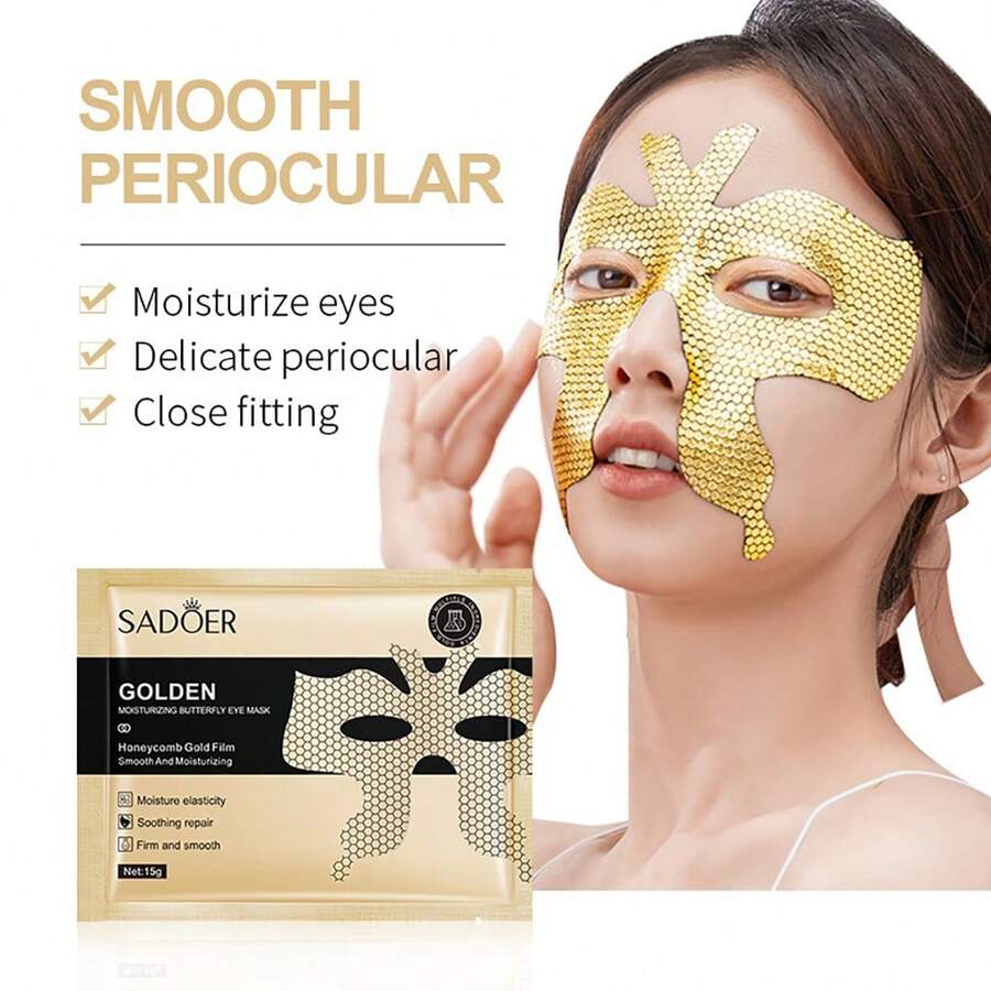 5pcs/Pack Collagen/Cherry Blossom Water Gel Eye Masks, Moisturizing & Nourishing Gel Eye Patches, Tightening Skin, Fading Dark Circles & Fine Lines, Brightening Complexion - Gold - View 1
