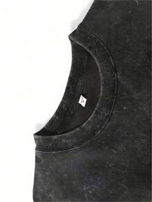 Men Shirts 1pc Heavyweight 230GSM Vintage Washed Cotton T-Shirt - Brown Retro Tee With MODEL Graphic Back, Loose Fit Streetwear For Men & Women, All-Season Casual Shirt For Parties, Holidays, Casual Attire - Ideal Gift For Fashion Enthusiasts Men Clothes - 黑色 - 查看 4