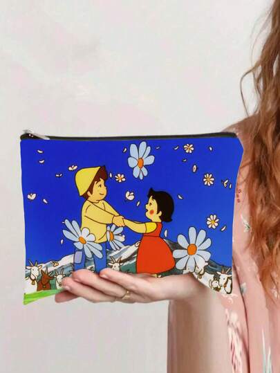 1pc Heidi Travel Cosmetic Bag &Pencil Case - Nostalgic Heidi & Meadow Design, Durable Polyester Makeup Organizer With Convenient Zipper Closure, Portable For Travel, Daily Use - Gift For Sisters, Teens, Women, Makeup Travel Case, Stationery Store, Vibrant Lllustration, High Quality Print, Student Essentials, Sturdy Construction, Women Accessories Emergency Bag For School, Christmas Gift