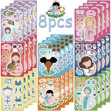 8 Sheets Funny Doctor Nurse Stickers Make Your Own Character Face Puzzle Toy Party Game Medical Decals For Laptops And Water Bottles Nurse Accessories For Work Back To School Student Rewards Supply