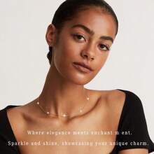 1pc Adjustable Cubic Zirconia Necklace Sparkling Clavicle Chain For Women Stainless Steel 18K Gold Plated Hypoallergenic Waterproof Jewelry Gift For Christmas And Birthday And Valentine's Day And Date Night