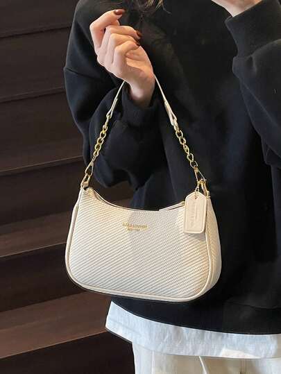 Simple Solid Color Women's Shoulder Bag, 2025 Faux Leather Baguette Bag, Zippered Closure, Suitable For Ladies, Girls, Students, Young Professionals, For Work, Shopping, Vacation, Gifts , Valentines Gifts