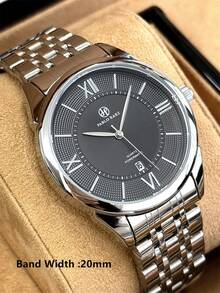 PABLO RAEZ 1pc Original Men's Watch, Stainless Steel Vintage Luxury Charming Business Accessory, 50M Waterproof AAA Watches, Simple Jewelry Calendar Clock, Men's Solid Metal Steel Bracelet Chain, Silver Black Dial With Date, Brand New Casual Fashion Quartz Watch, Men's Steel Roman Numerals And Bar Black High-End Business Watch, Daily Use, Teacher Gift, Time, Father Or Male Friend Birthday Graduation Wedding Gift - Silver - View 7