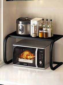 1 pieza Estantería de almacenamiento multifuncional para escritorio para cocina, microondas, horno, arrocera, sin necesidad de taladrar
