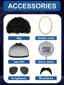 1 Set MEN's Disco Costume Vintage 80s/70s/90s Cosplay New Arrival 1970s Party Stage Performance With Hair,Necklace And Other Accessaries Christmas Party - Bạc - Xem 5