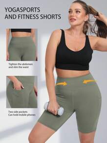 1 Stück Damen Radlerhose in Große Größen mit hoher Taille, leichte Sommer Sport Fitness Laufshorts mit Seitentaschen, leuchtend blaue figurformende Yoga Shorts