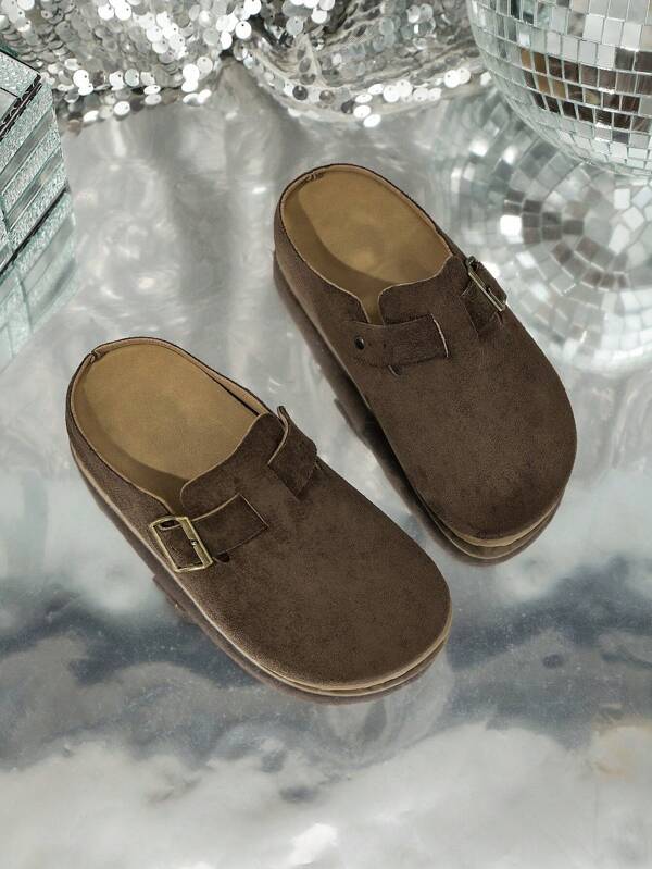 Chunky Flat Slide Sandals, Retro Casual Closed Toe Slippers For Summer, Suitable For Students