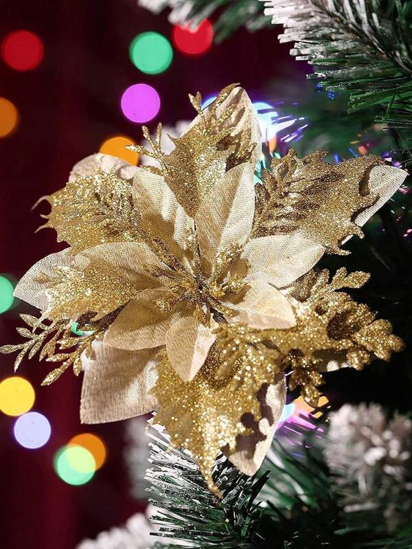 50 pièces Décorations d'arbre de Noël avec pinces, fleurs artificielles, fleurs de Noël artificielles, fleurs de Noël artificielles pailletées, couronnes DIY, décoration de maison, décoration de mariage, cadeaux d'Halloween, décorations de maison, emballage cadeau, décorations de fête de Noël/vacances/saison/mariage, décoration d'arbuste scintillant d'hiver