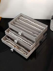 1 Multifunctional Jewelry Box, 3-Layer Necklace Storage Box, Drawer-Style Home Jewelry Storage Box, Suitable For Earrings, Rings, Necklaces, Bracelets, Suitable For Jewelry Stores And Daily Use, Large Capacity, An Ideal Gift For Women And Girls, Drawer-Style Home Jewelry Storage Box, Suitable For Earrings, Rings, Necklaces, Bracelets, Suitable For Jewelry Stores And Daily Use, Large Capacity, An Ideal Gift For Women And Girls