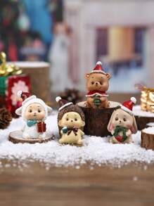 Christmas Animal Resin Figurines Set, Christmas Tree Santa Claus Tabletop Decor, Daily & Festival Decoration Home Decor Christmas Decorations Room Decor Winter Christmas Decorations Home Christmas Gifts Christmas Decor - Multicolor - View 16