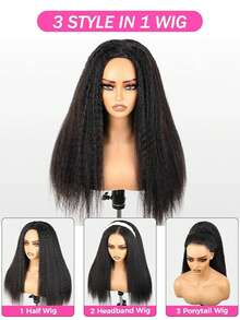 GABRIELLE Peluca de cabello humano 3 en 1, lisa y rizada, para mujer, 180 % de densidad, sin pegamento, con encaje, fácil de peinar, ideal para principiantes, sin costuras y con clip. - Natural Black - Ver 8