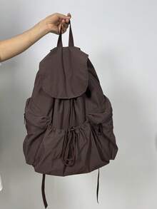 JIANSHANGGUSHI 2026 New Drawstring Pleated Casual Backpack, Large Capacity, Practical For Students, , Water-Resistant Nylon, Multiple Colors Available, Back To School - Coffee - View 5