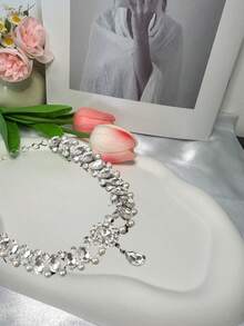 1pc Women Diamond Encrusted Choker Necklace, Formal Occasion Neck Choker Collar - Clear - View 1