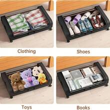 Caja de almacenamiento para zapatos debajo de la cama color negro de acero inoxidable con ruedas - Negro - Ver 5