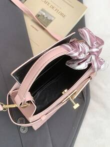 2025 鳄鱼压纹女士手提包，百搭女士小号托特包，适合工作和日常使用，配有围巾 - 粉色 - 查看 6