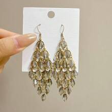 1 Pair Crystal Glass Bohemian Long Tassel Drop Earrings