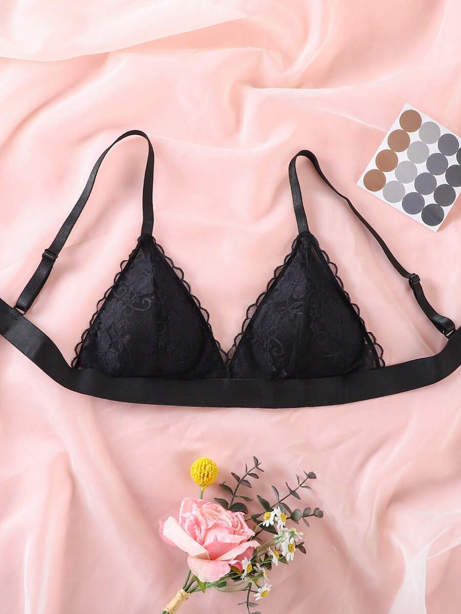 1件装女士极简钢圈文胸，防下垂，性感乳沟 - 黑色 - 查看 1