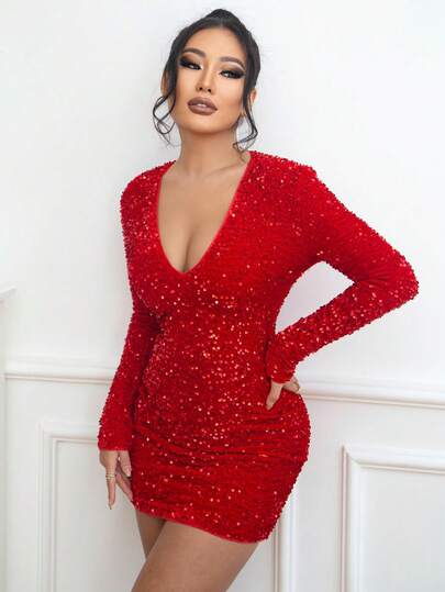 Joyfunear Vestido mini ajustado con lentejuelas sexy y de moda para mujer