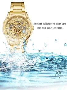 BaGoLee 1pc Men's Mechanical Watch, Hollowed-Out Design Showcasing Mechanical Structure, Self-Winding Accurate Timekeeping, Reliable Waterproof, Comfortable Wear, Versatile For Any Occasion, Suitable For Any Man